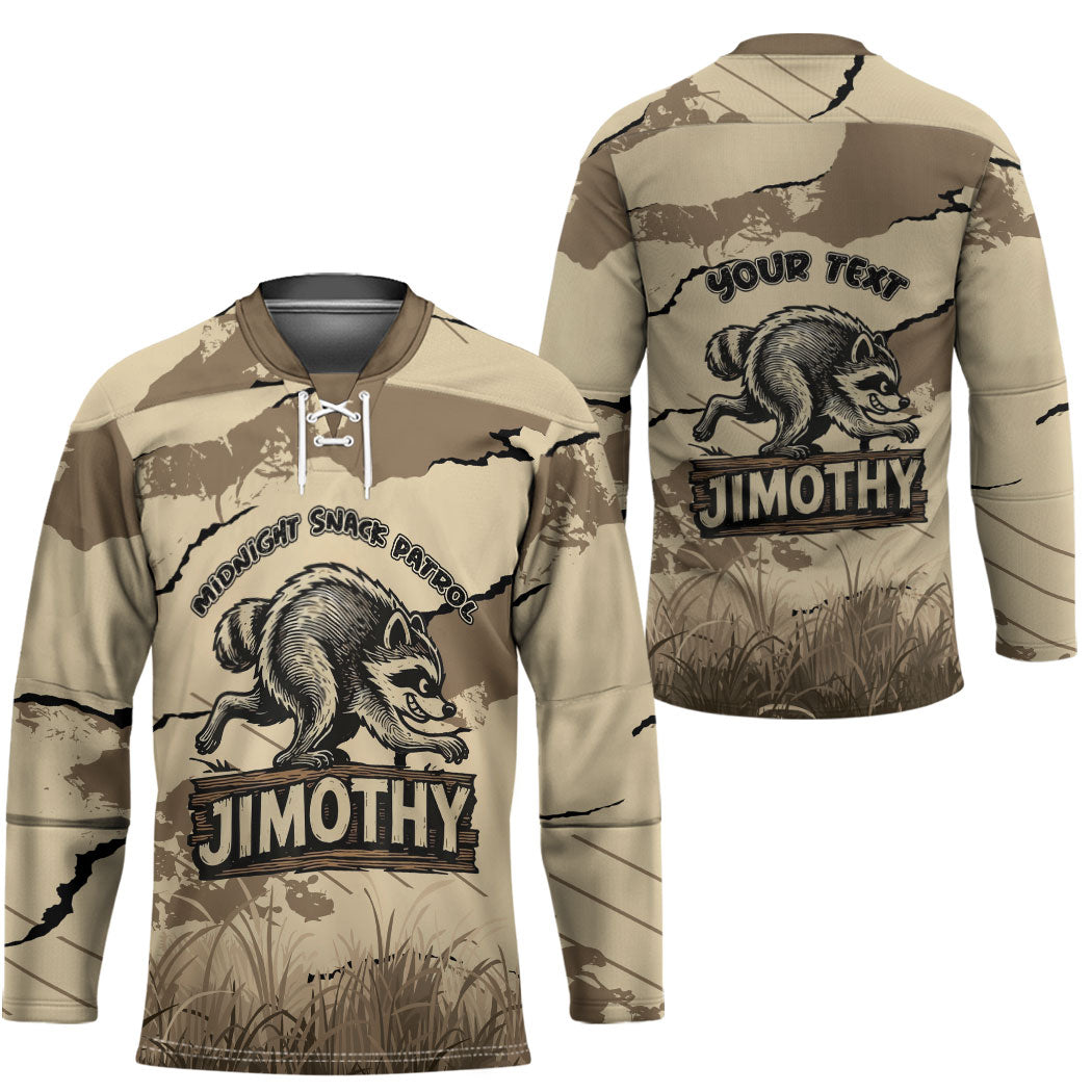 Personalized Jimothy the Raccoon Hockey Jersey Midnight Snack Patrol