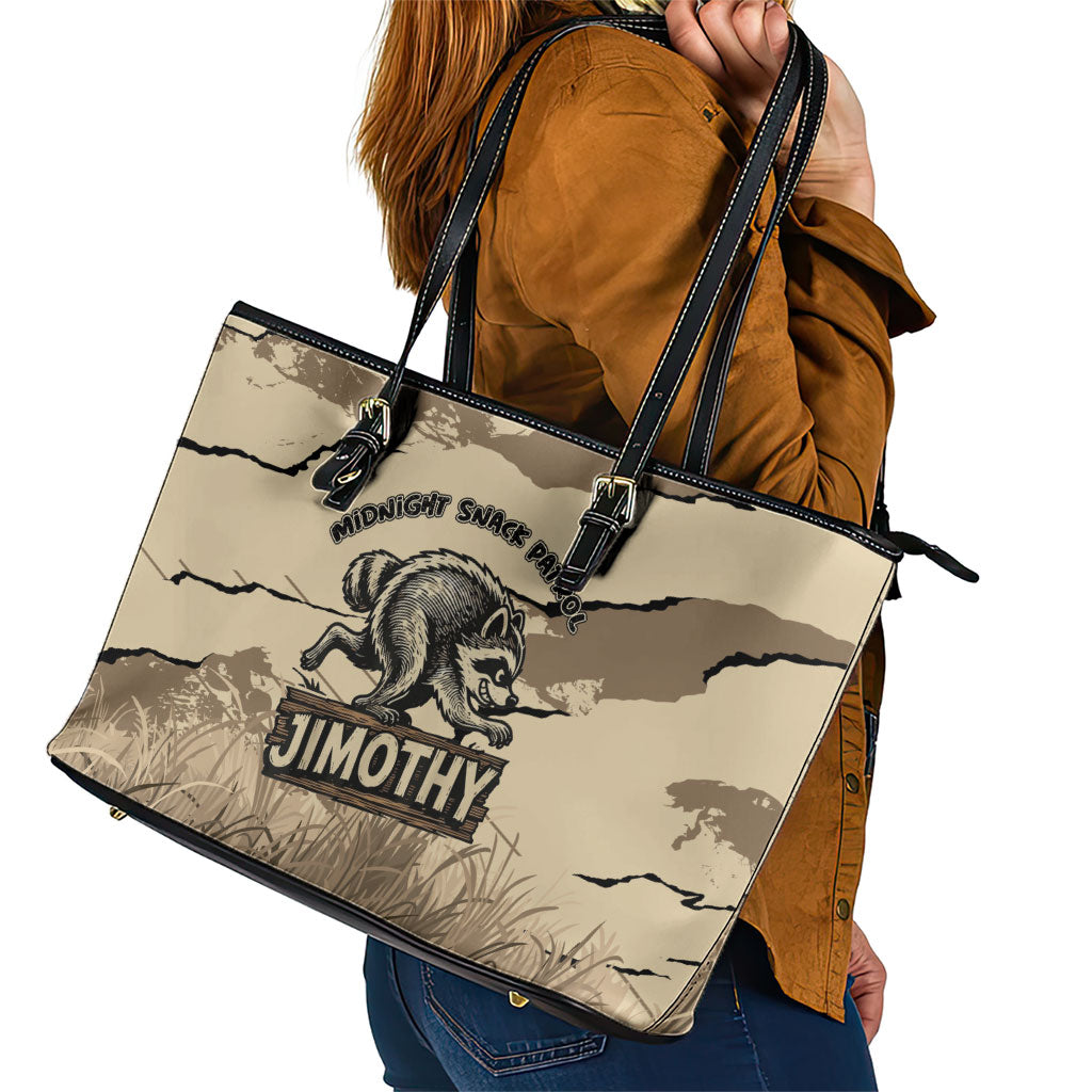 Jimothy the Raccoon Leather Tote Bag Midnight Snack Patrol