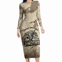 Personalized Jimothy the Raccoon Long Sleeve Bodycon Dress Midnight Snack Patrol