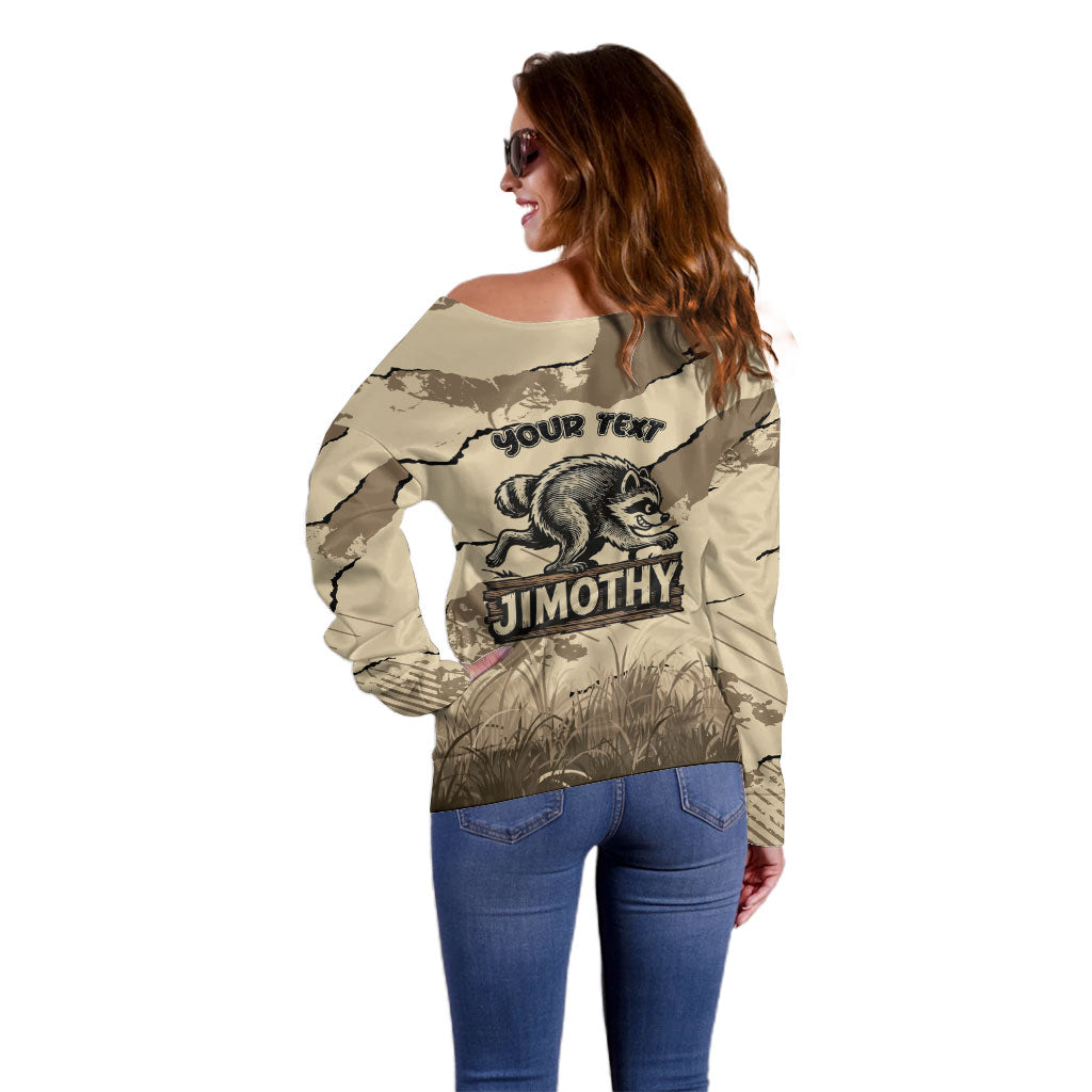 Personalized Jimothy the Raccoon Off Shoulder Sweater Midnight Snack Patrol