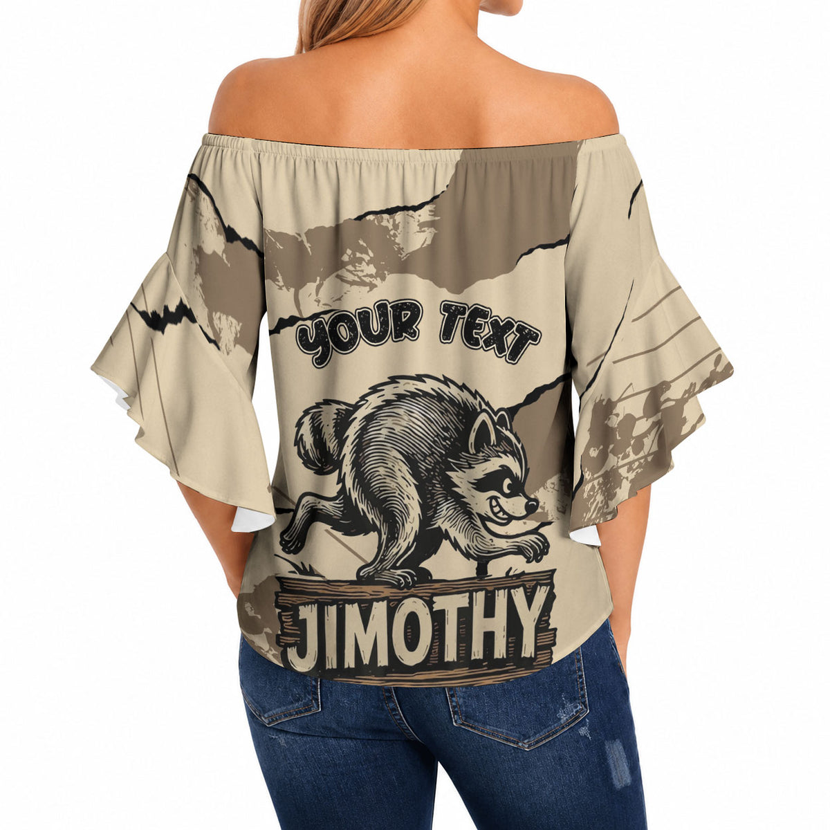 Personalized Jimothy the Raccoon Off Shoulder Wrap Waist Top Midnight Snack Patrol