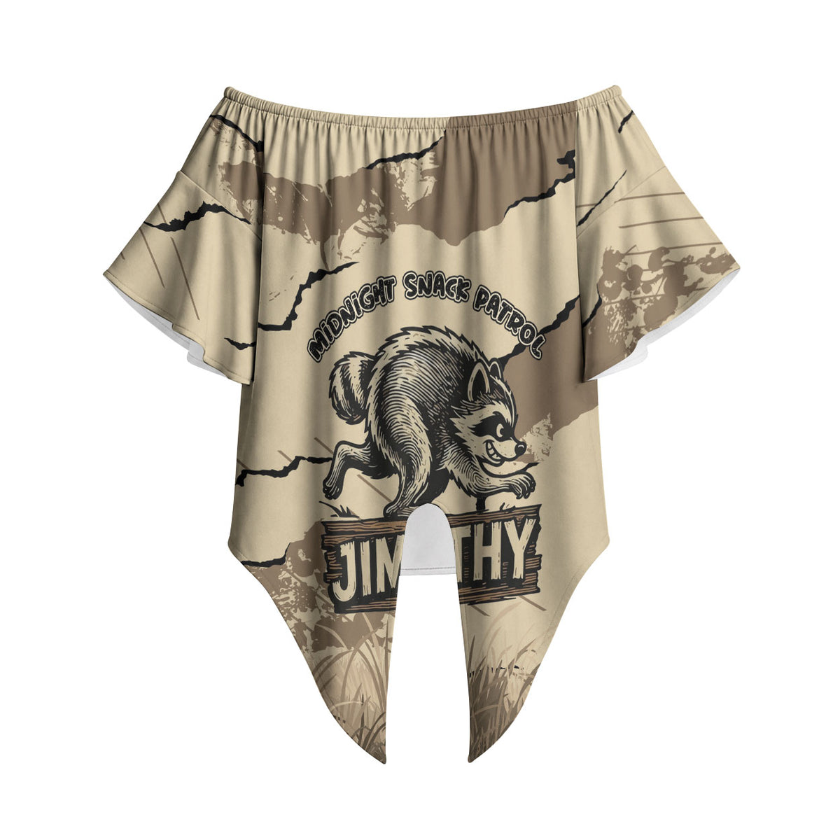 Personalized Jimothy the Raccoon Off Shoulder Wrap Waist Top Midnight Snack Patrol