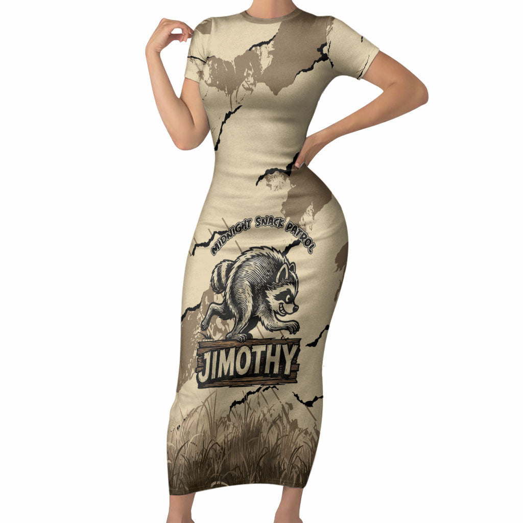 Personalized Jimothy the Raccoon Short Sleeve Bodycon Dress Midnight Snack Patrol