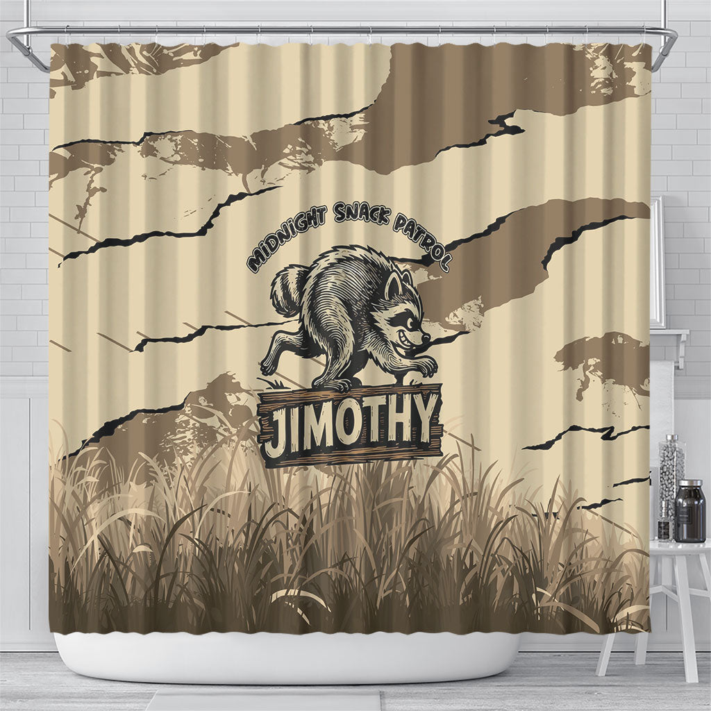 Jimothy the Raccoon Shower Curtain Midnight Snack Patrol