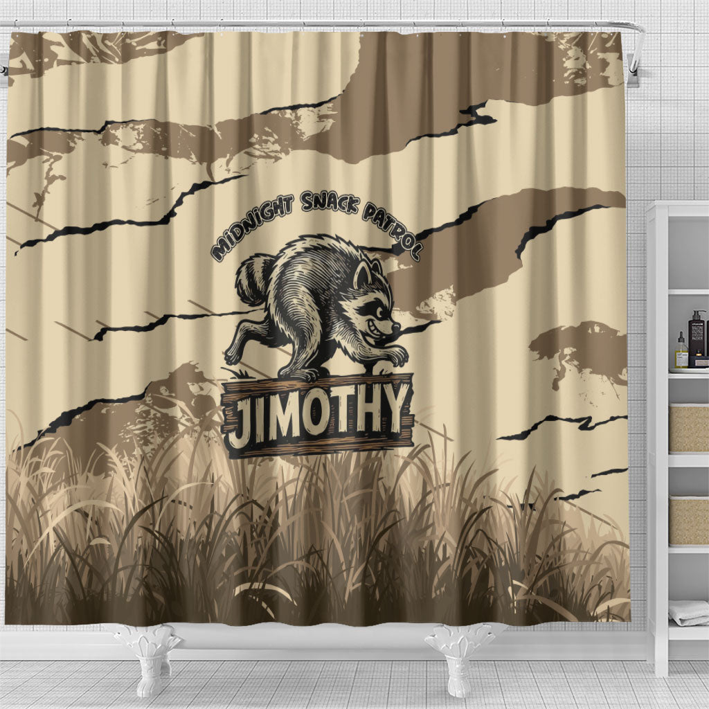 Jimothy the Raccoon Shower Curtain Midnight Snack Patrol
