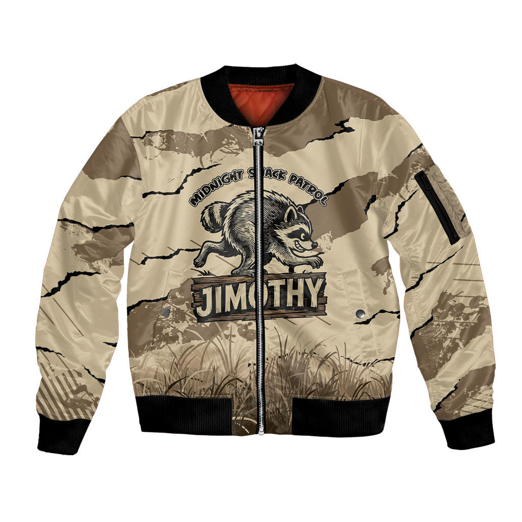 Personalized Jimothy the Raccoon Sleeve Zip Bomber Jacket Midnight Snack Patrol