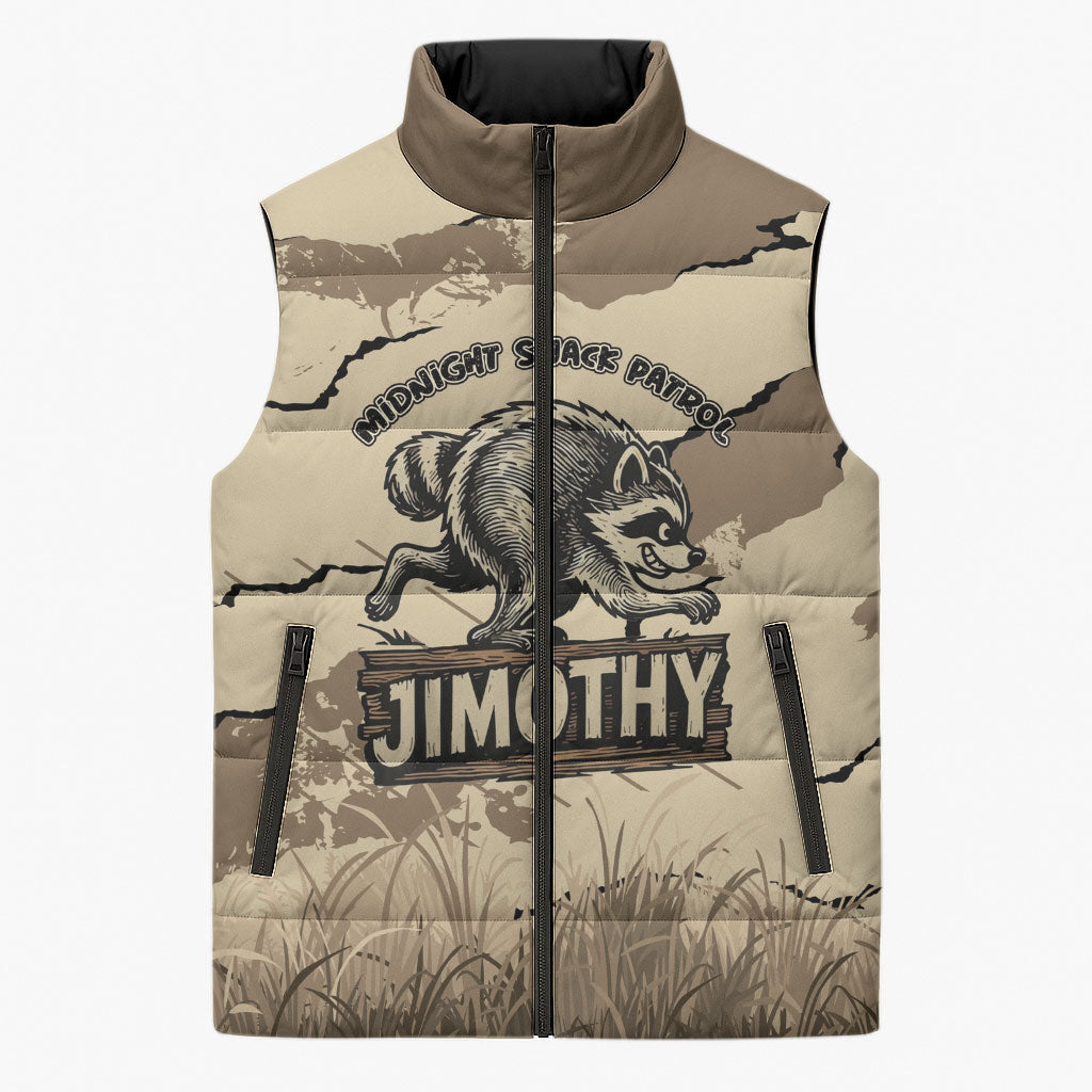 Personalized Jimothy the Raccoon Sleeveless Puffer Jacket Midnight Snack Patrol