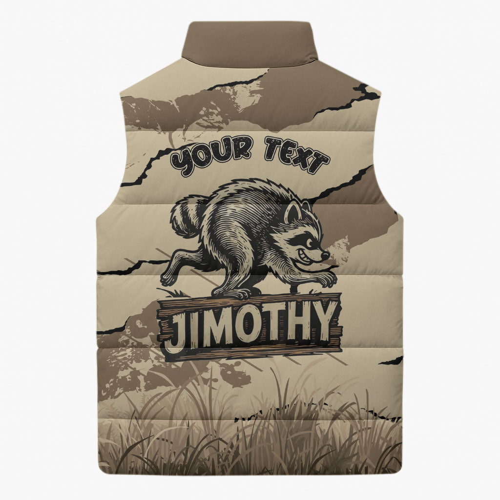 Personalized Jimothy the Raccoon Sleeveless Puffer Jacket Midnight Snack Patrol