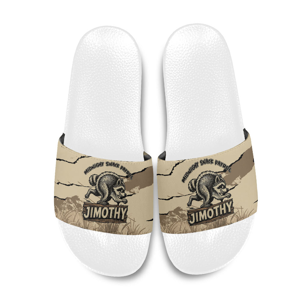 Jimothy the Raccoon Slide Sandals Midnight Snack Patrol