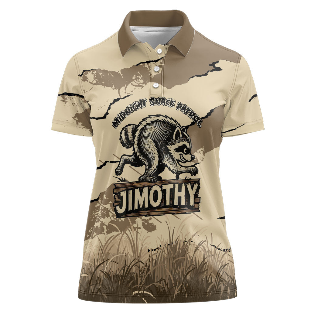 Personalized Jimothy the Raccoon Women Polo Shirt Midnight Snack Patrol