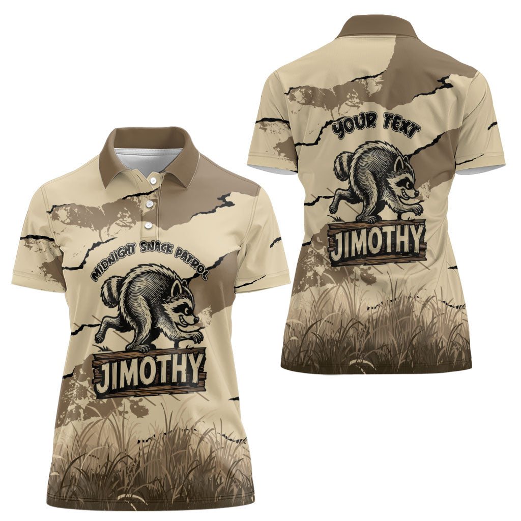 Personalized Jimothy the Raccoon Women Polo Shirt Midnight Snack Patrol