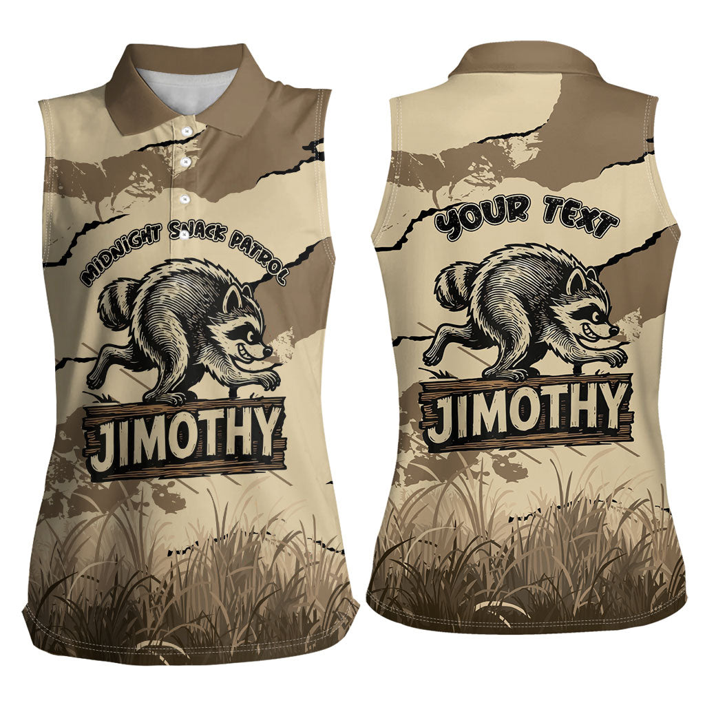 Personalized Jimothy the Raccoon Women Sleeveless Polo Shirt Midnight Snack Patrol