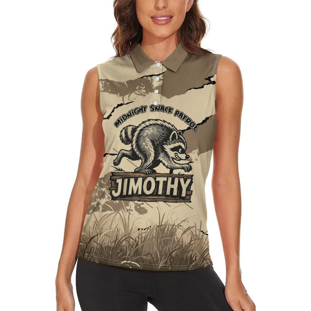 Personalized Jimothy the Raccoon Women Sleeveless Polo Shirt Midnight Snack Patrol
