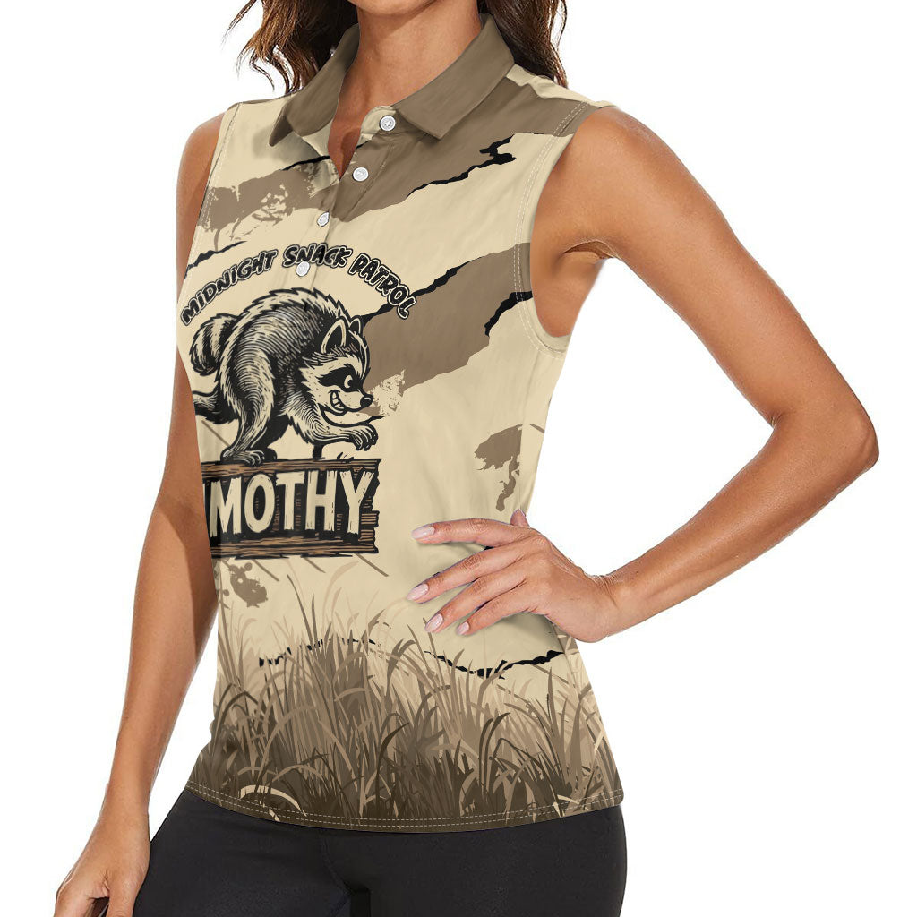 Personalized Jimothy the Raccoon Women Sleeveless Polo Shirt Midnight Snack Patrol