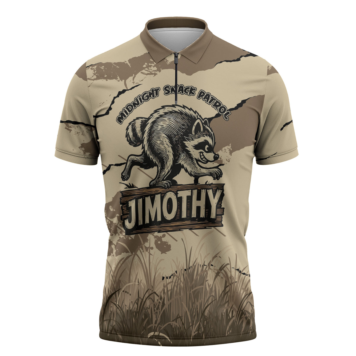 Personalized Jimothy the Raccoon Zipper Polo Shirt Midnight Snack Patrol