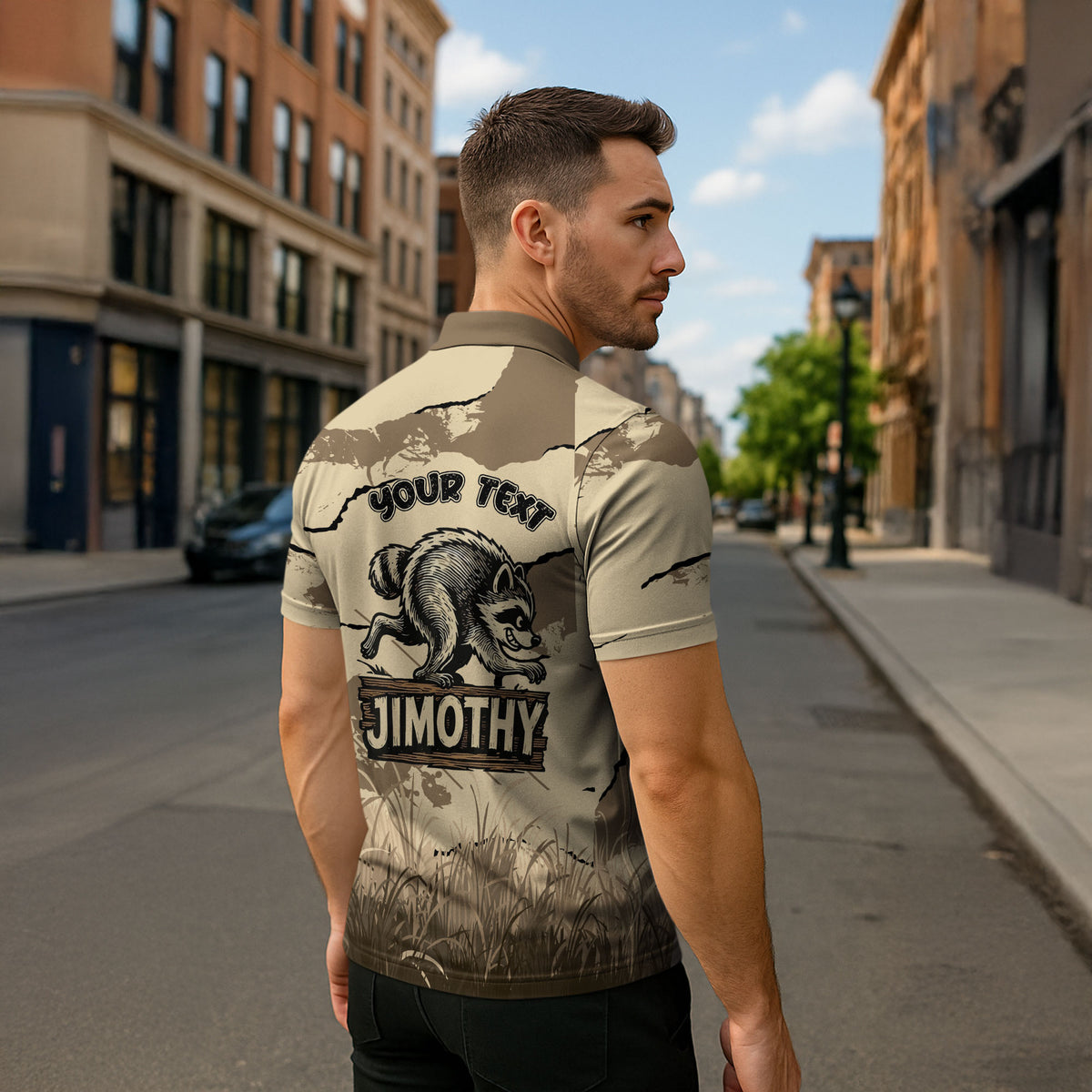 Personalized Jimothy the Raccoon Zipper Polo Shirt Midnight Snack Patrol