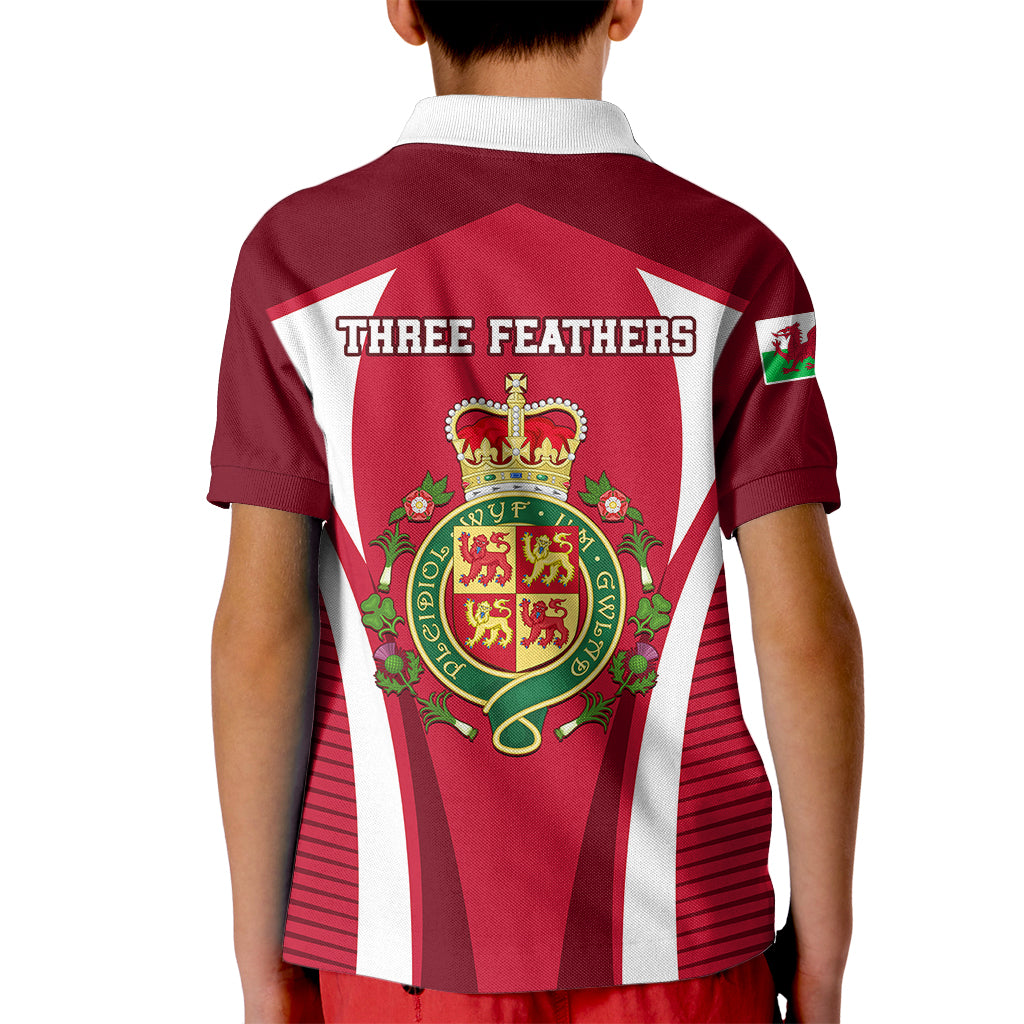 Wales Rugby Kid Polo Shirt Three Feathers Dragon 2023 World Cup - Wonder Print Shop