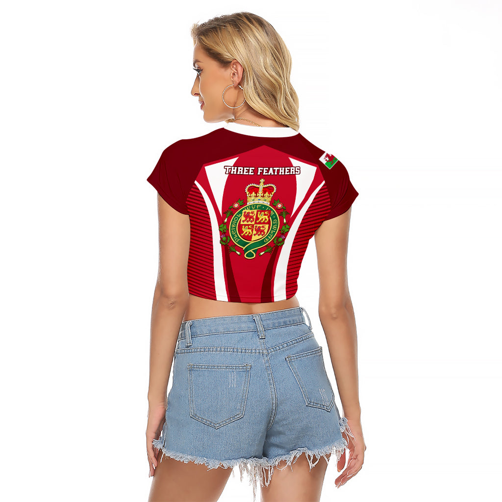 Wales Rugby Raglan Cropped T Shirt Three Feathers Dragon 2023 World Cup - Wonder Print Shop
