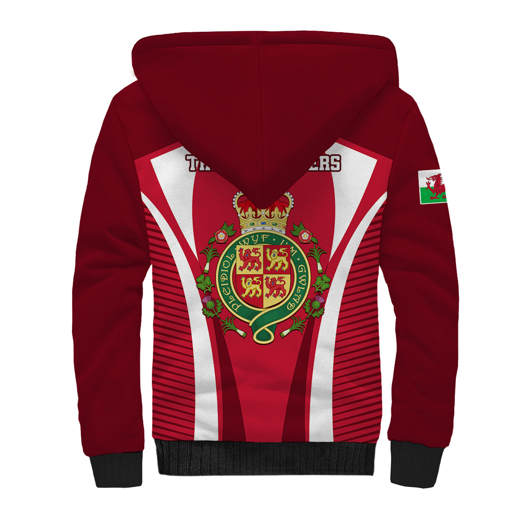 Wales Rugby Sherpa Hoodie Three Feathers Dragon 2023 World Cup - Wonder Print Shop