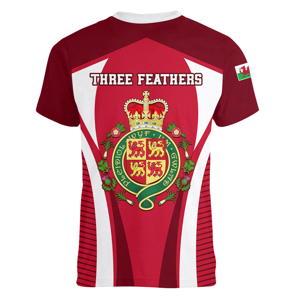 Wales Rugby Women V Neck T Shirt Three Feathers Dragon 2023 World Cup - Wonder Print Shop