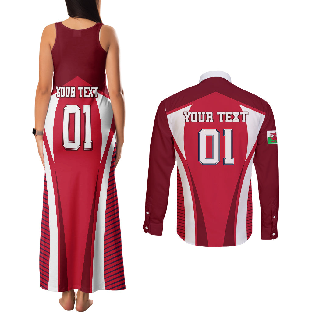 Custom Wales Rugby Couples Matching Tank Maxi Dress and Long Sleeve Button Shirts Three Feathers Dragon 2023 World Cup - Wonder Print Shop