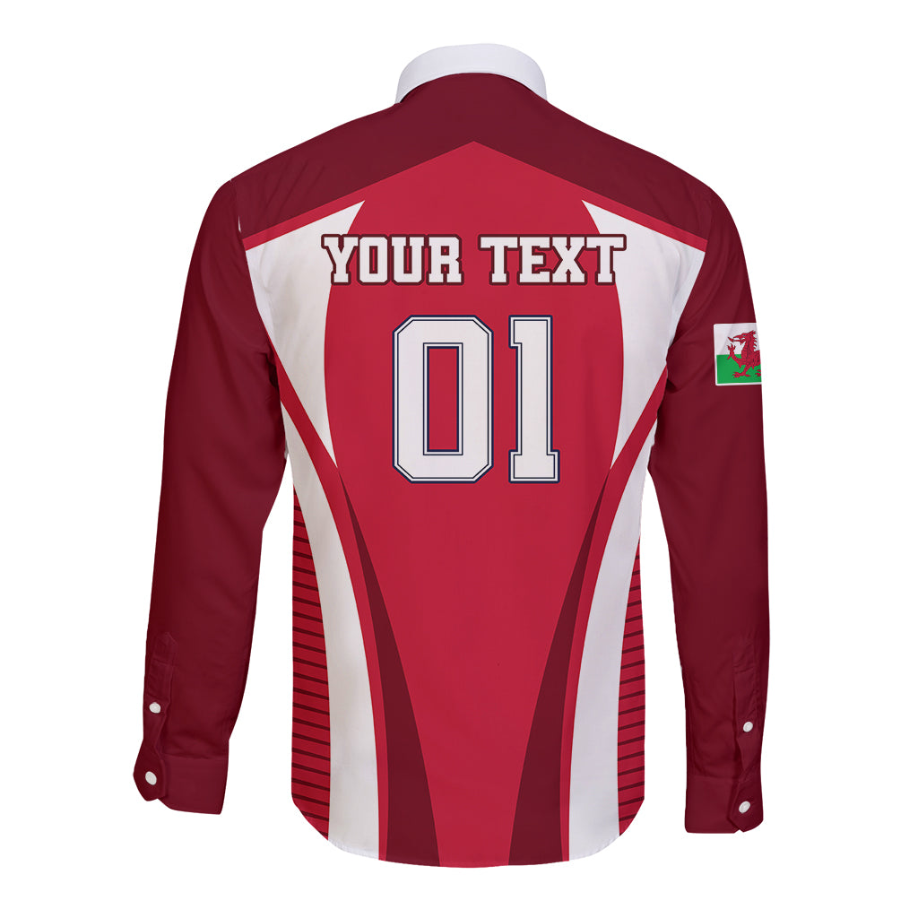Custom Wales Rugby Long Sleeve Button Shirt Three Feathers Dragon 2023 World Cup - Wonder Print Shop