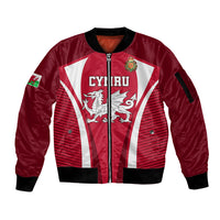 Custom Wales Rugby Sleeve Zip Bomber Jacket Three Feathers Dragon 2023 World Cup - Wonder Print Shop