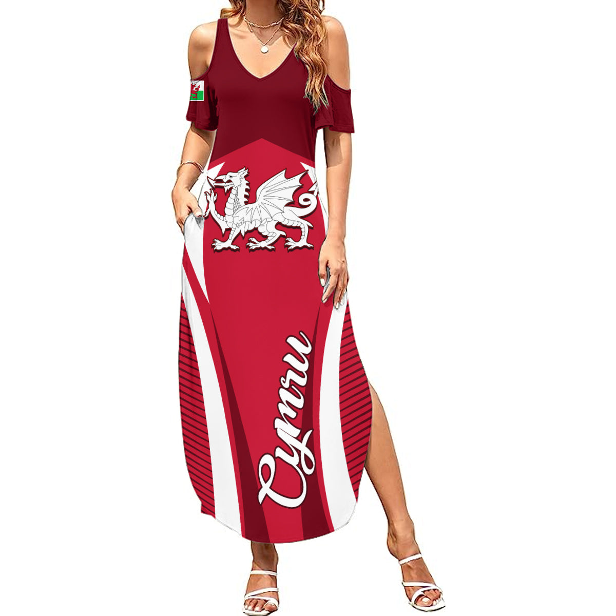 Custom Wales Rugby Summer Maxi Dress Three Feathers Dragon 2023 World Cup - Wonder Print Shop