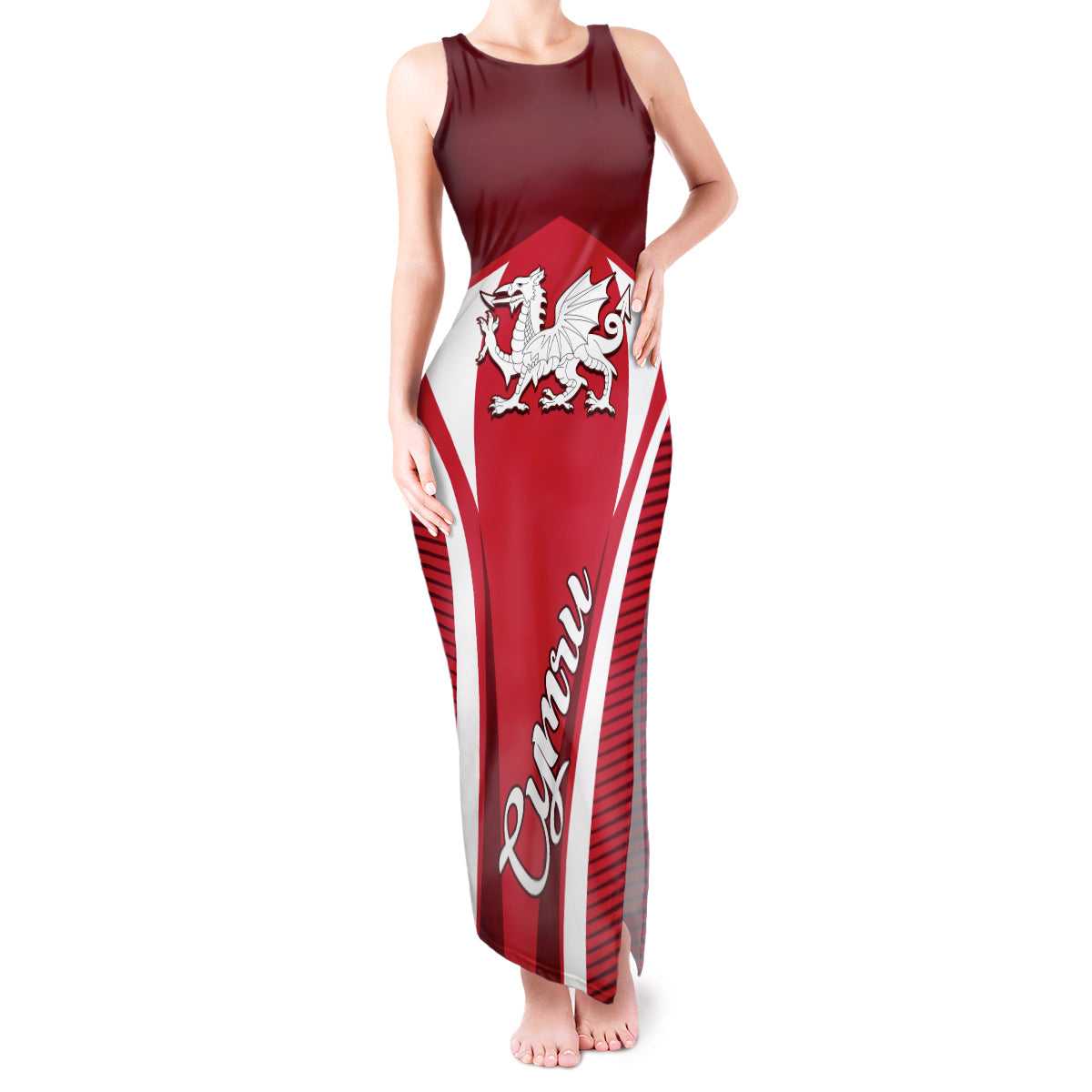Custom Wales Rugby Tank Maxi Dress Three Feathers Dragon 2023 World Cup - Wonder Print Shop