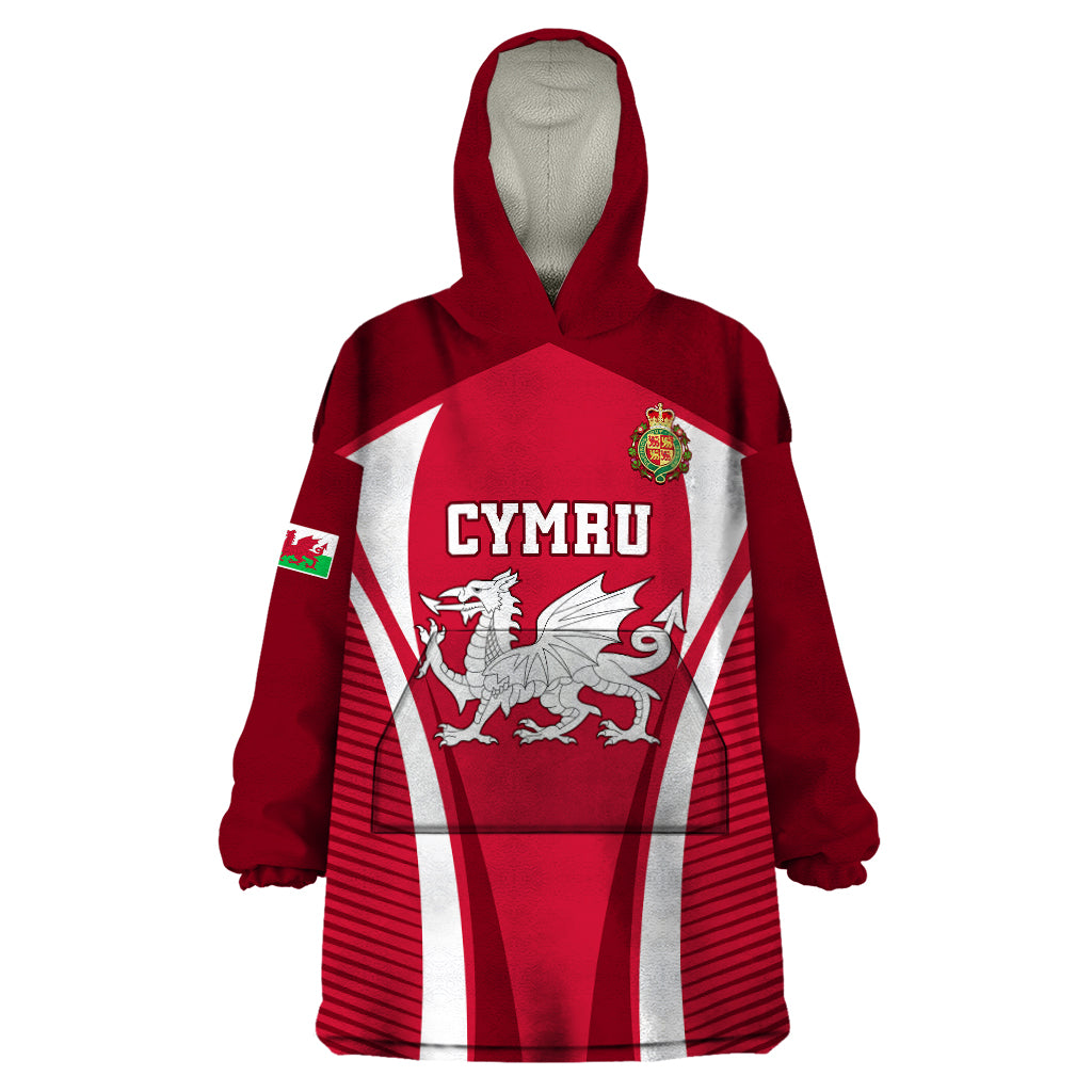 Custom Wales Rugby Wearable Blanket Hoodie Three Feathers Dragon 2023 World Cup - Wonder Print Shop