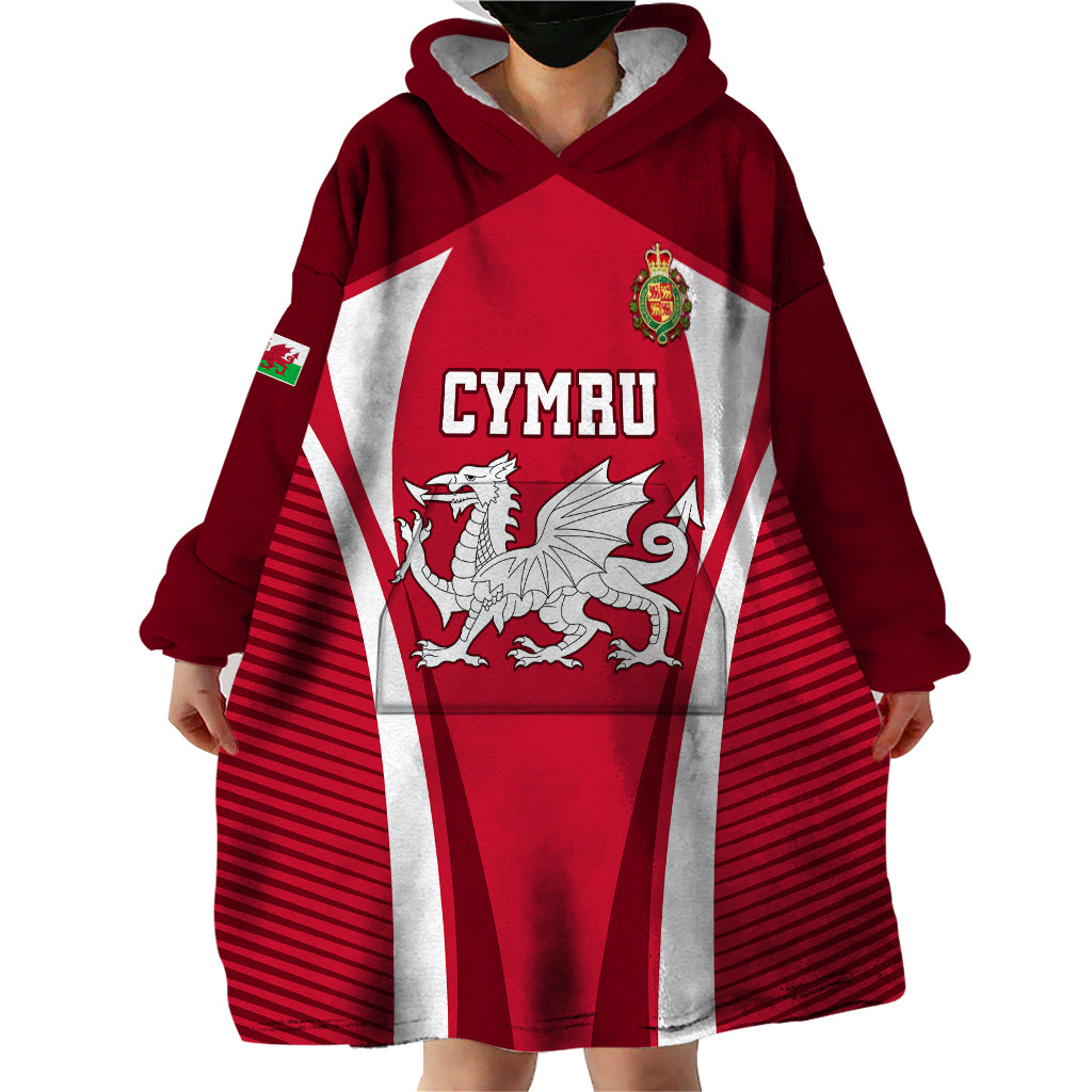 Custom Wales Rugby Wearable Blanket Hoodie Three Feathers Dragon 2023 World Cup - Wonder Print Shop