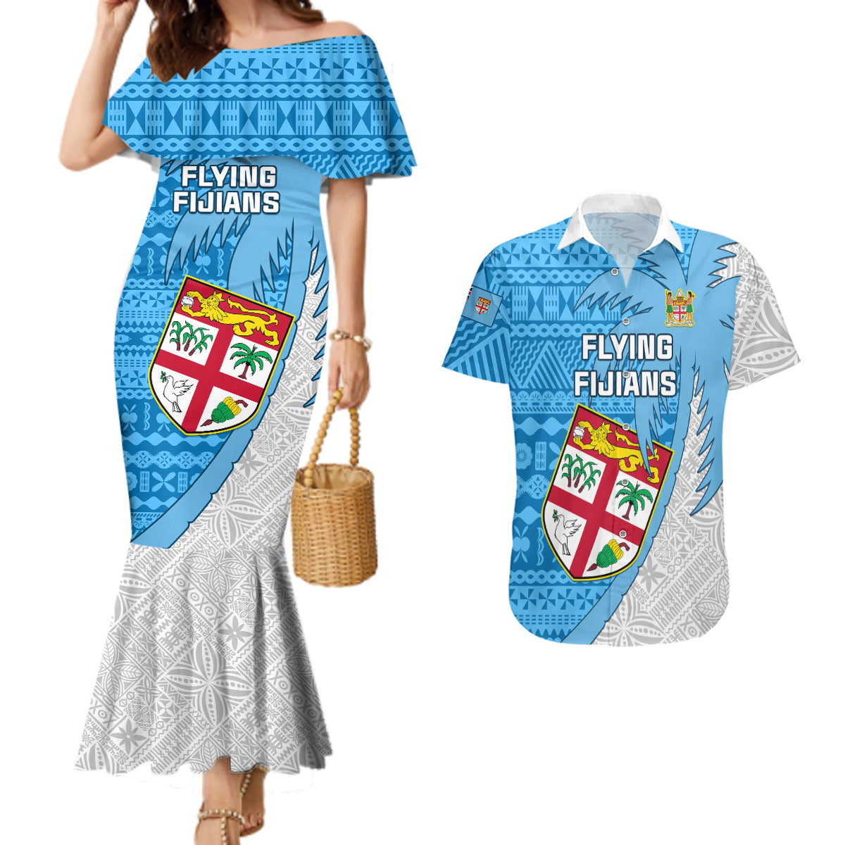 Fiji Rugby Couples Matching Mermaid Dress and Hawaiian Shirt Come On Fijian Tapa Pattern - Wonder Print Shop