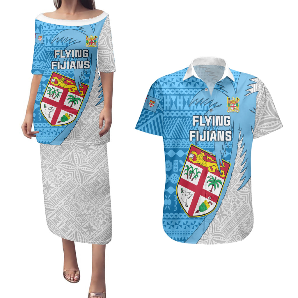 Fiji Rugby Couples Matching Puletasi Dress and Hawaiian Shirt Come On Fijian Tapa Pattern - Wonder Print Shop