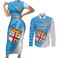 Fiji Rugby Couples Matching Short Sleeve Bodycon Dress and Long Sleeve Button Shirts Come On Fijian Tapa Pattern - Wonder Print Shop