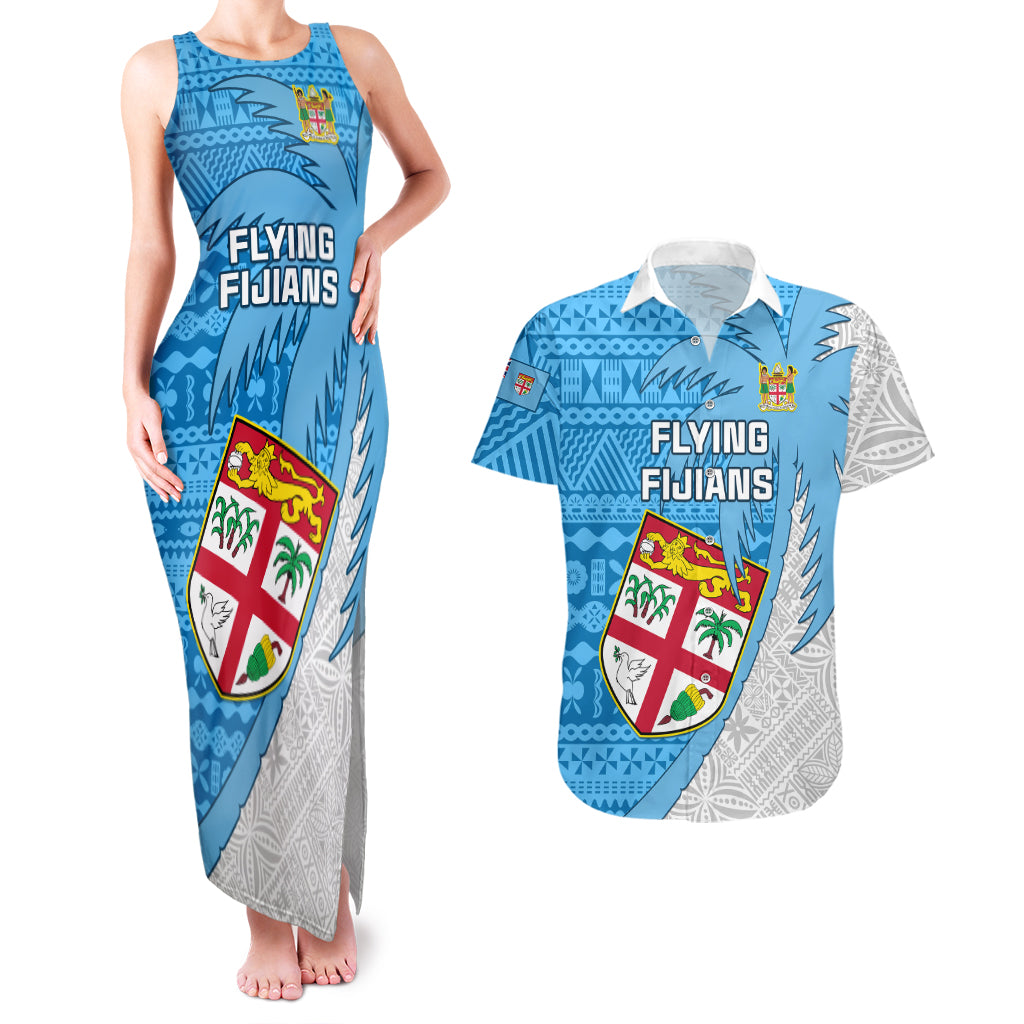 Fiji Rugby Couples Matching Tank Maxi Dress and Hawaiian Shirt Come On Fijian Tapa Pattern - Wonder Print Shop