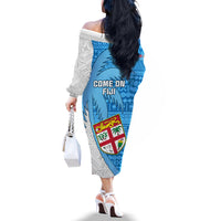 Fiji Rugby Off The Shoulder Long Sleeve Dress Come On Fijian Tapa Pattern - Wonder Print Shop