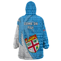 Fiji Rugby Wearable Blanket Hoodie Come On Fijian Tapa Pattern - Wonder Print Shop
