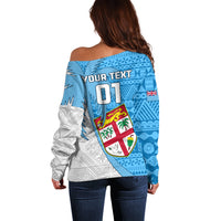Custom Fiji Rugby Off Shoulder Sweater Come On Fijian Tapa Pattern - Wonder Print Shop