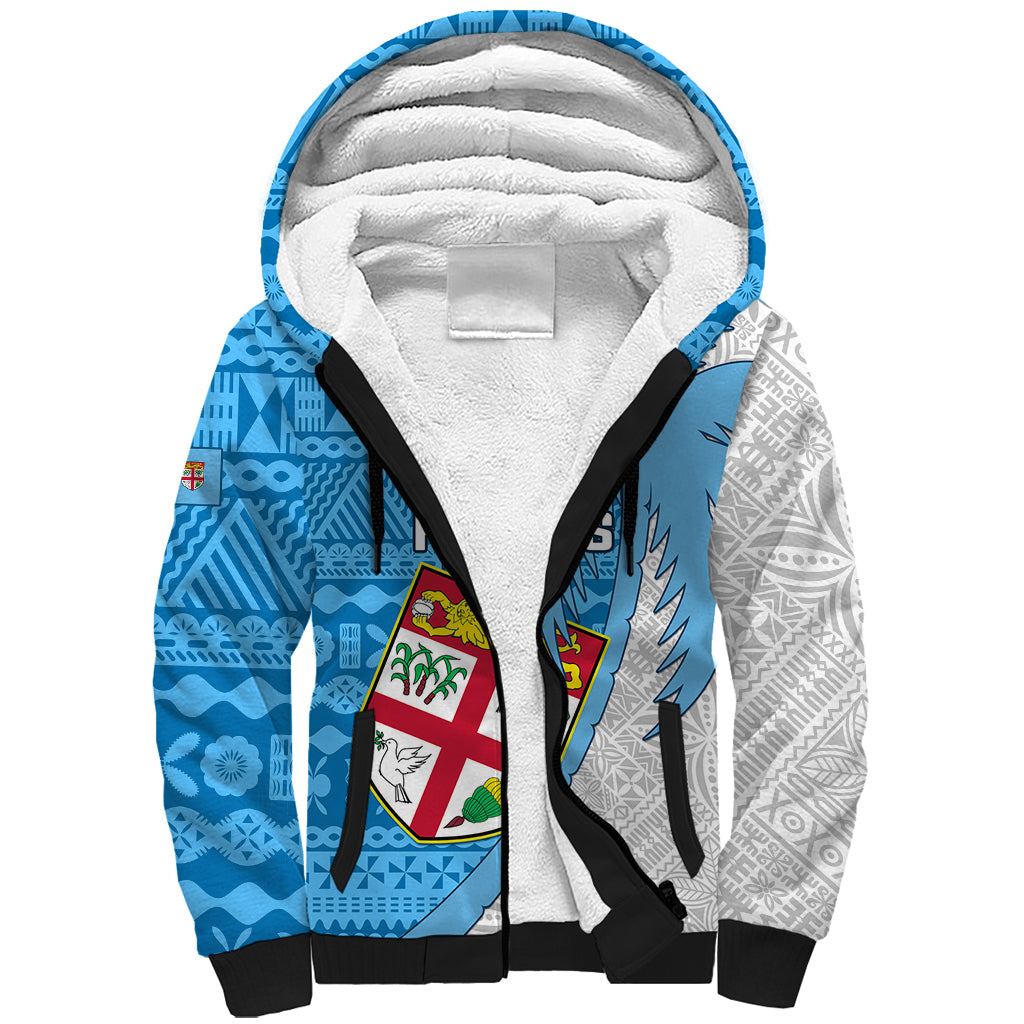 Custom Fiji Rugby Sherpa Hoodie Come On Fijian Tapa Pattern - Wonder Print Shop