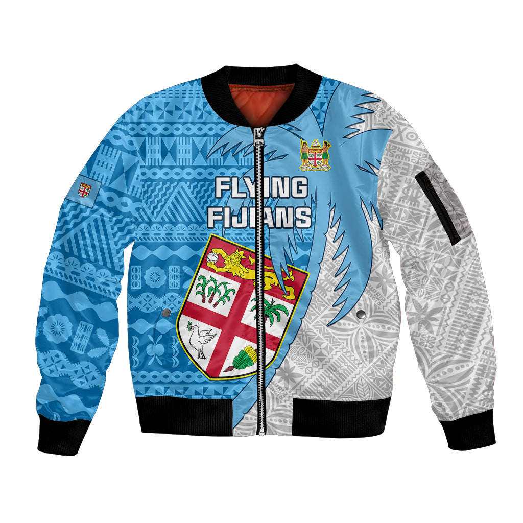 Custom Fiji Rugby Sleeve Zip Bomber Jacket Come On Fijian Tapa Pattern - Wonder Print Shop