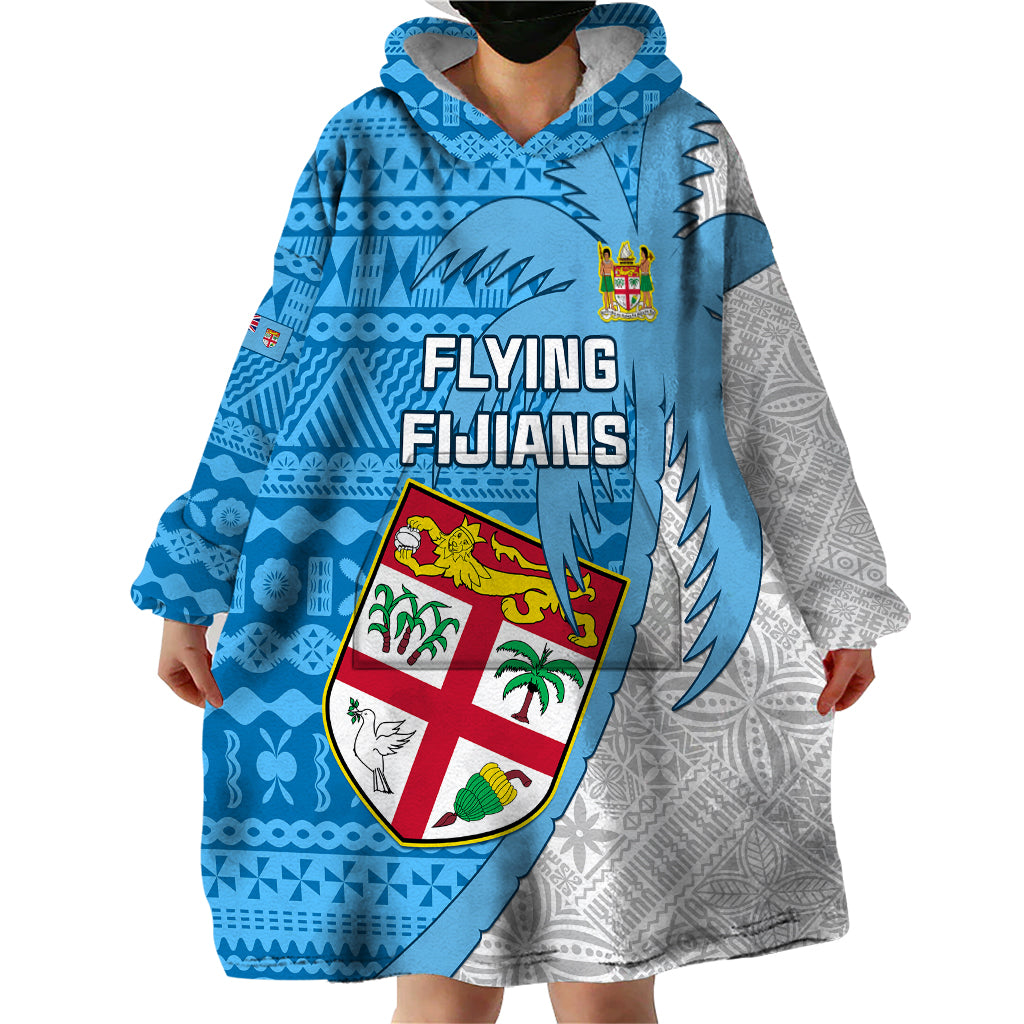 Custom Fiji Rugby Wearable Blanket Hoodie Come On Fijian Tapa Pattern - Wonder Print Shop