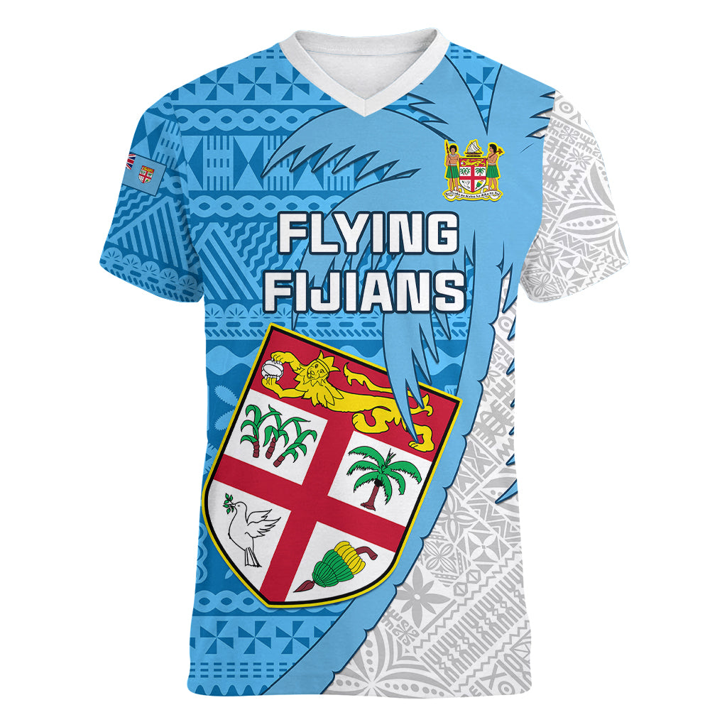 Custom Fiji Rugby Women V Neck T Shirt Come On Fijian Tapa Pattern - Wonder Print Shop