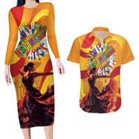 Hispanic Heritage Month Couples Matching Long Sleeve Bodycon Dress and Hawaiian Shirt Espana Flamenco - Wonder Print Shop