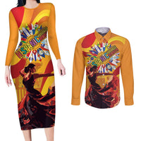 Hispanic Heritage Month Couples Matching Long Sleeve Bodycon Dress and Long Sleeve Button Shirt Espana Flamenco - Wonder Print Shop