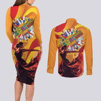 Hispanic Heritage Month Couples Matching Long Sleeve Bodycon Dress and Long Sleeve Button Shirt Espana Flamenco - Wonder Print Shop