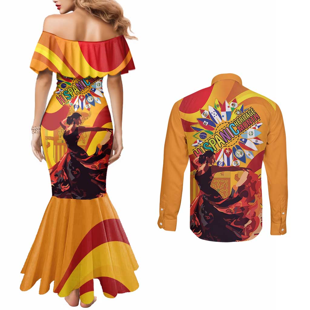 Hispanic Heritage Month Couples Matching Mermaid Dress and Long Sleeve Button Shirt Espana Flamenco
