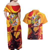 Hispanic Heritage Month Couples Matching Off Shoulder Maxi Dress and Hawaiian Shirt Espana Flamenco - Wonder Print Shop