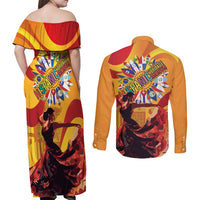 Hispanic Heritage Month Couples Matching Off Shoulder Maxi Dress and Long Sleeve Button Shirt Espana Flamenco - Wonder Print Shop