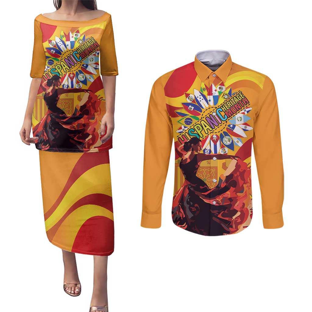 Hispanic Heritage Month Couples Matching Puletasi and Long Sleeve Button Shirt Espana Flamenco - Wonder Print Shop