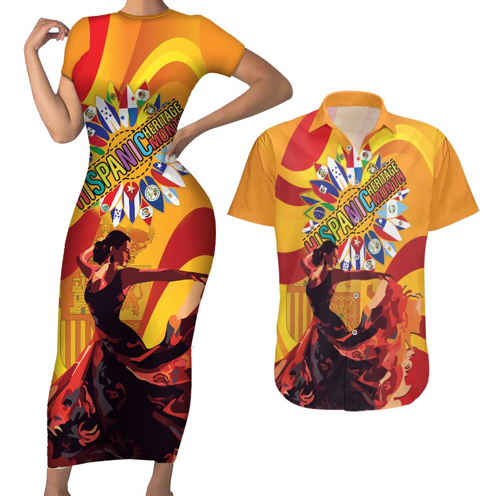 Hispanic Heritage Month Couples Matching Short Sleeve Bodycon Dress and Hawaiian Shirt Espana Flamenco - Wonder Print Shop